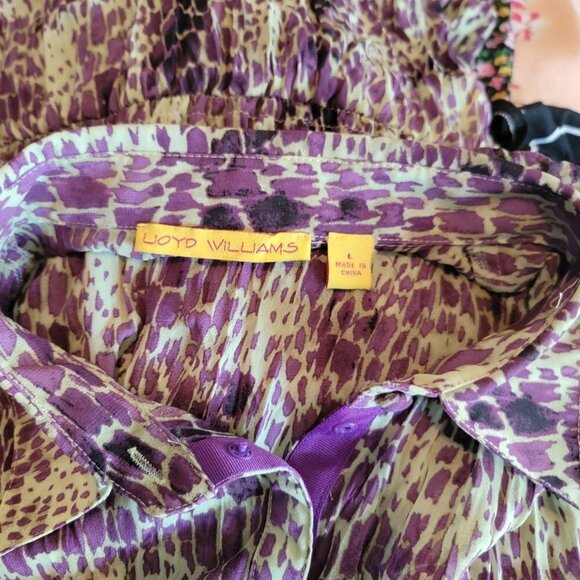 Lloyd Williams Elegant Purple and Green Long Sleeve Evening Blouse in Size Large - Picture 5 of 5
